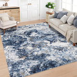 Garvee Washable 10x13 Living Room Rugs, Modern Abstract Non Slip Area Rugs for Bedroom, Soft Low Pile Large Carpet for Office, Ultra Thin Accent Floor Cover for Dining Room, Blue