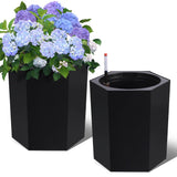 Garvee Set of 2 Tall Self-Watering Planters, 16 in Large Plastic Plant Pots with Water Level Gauge, Drainage Hole & Wheels, for Indoor/Outdoor Patio Garden Balcony Porch - Black, 8007 Straight Plastic