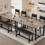Garvee Wooden Dining Table Set for 4 with Upholstered Chairs and Bench, Small Space Apartment, Retro Gray, Compact Size
