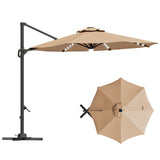 Garvee 10 ft Cantilever Patio Umbrella with 360° Rotation, Adjustable Tilt, Heavy-Duty 600D Oxford Fabric, Rust-Proof Aluminum Frame, Brown, Solar LED - Brown