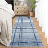 Garvee Washable 2x6 Bathroom Runner Rug, Soft Non Slip Geometric Modern Rugs, Low Pile Ultra Thin Rug Runners for Hallways, Indoor Contemporary Carpet Mat for Entryway Kitchen Bedside, Blue
