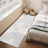 Garvee Washable 2x6 Grey Hallway Runner Low Pile Non Slip Kitchen Rug Geometric Stripped Lines Print Indoor Carpet for Laundry Bathroom Ultra Thin Foldable Mat for Bedroom