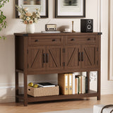 Garvee Spacious Modern Farmhouse Sideboard Buffet Cabinet – 47" Wooden Coffee Bar with 2 Drawers, 4 Barn Doors & Open Shelf – Versatile Storage for Kitchen, Dining Room, Living Room, Entryway – Dark Brown