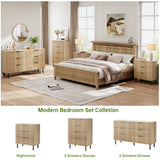 Garvee Oak Fluted 6 Drawer Dresser with Metal Legs and Handles for Bedroom Living Room Hallway, Wide Wood Double Dresser, Wood Grain Finish Black