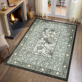 Garvee 4' x 6' Provence Botanical Floral Area Rug, Washable Non-Slip Low-Pile Faux Wool Cottagecore Rug for Bedroom, Living Room & Nursery, Soft Gray