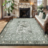 Garvee Provence 9x12 Area Rug Botanical Grove Washable Low-Pile Vintage Carpet Gray for Living Room Bedroom Dining Nursery