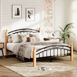 Garvee Heavy Duty Metal Bed Frame with Headboard & Footboard - Noise-Free, Under Bed Storage, Steel Slats, No Box seasonal Needed, Easy Assembly, Natural Wood Color, Queen Size, Wood Color, Q Size - Wood Color