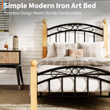 Garvee Heavy Duty Metal Bed Frame with Headboard & Footboard - Noise-Free, Under Bed Storage, Steel Slats, No Box seasonal Needed, Easy Assembly, Natural Wood Color, Twin Size, Wood Color, T Size - Wood Color