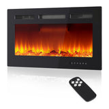 Garvee 30" Ultra-Thin Electric Fireplace Heater with Remote & Interactive Display, 12 Flame Colors, Timer, Logs & Crystal – 750/1500W for Living Room & Bedroom - Black