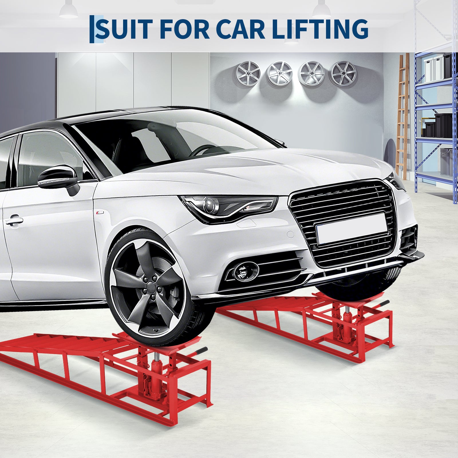 Garvee 2-Pack Hydraulic Car Ramps, 5T/11000 lbs Capacity Low-Profile Car Lift with Adjustable Height (9.4"-13.34") for Trucks, Trailers, and Auto Repair in Garage, Red