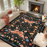Garvee 4' x 6' Butterfly Floral Area Rug, Washable Non-Slip Low-Pile Botanical Rug for Bedroom, Nursery & Entryway, Black/Multi