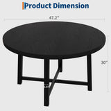 Garvee 47" Round Dining Table for 4 with Sturdy Metal Frame, Kitchen & Dining Room, Black, Space Saving, 47 Inch - Black