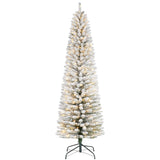 Garvee 6ft Flocked Pencil Christmas Tree with Lights, Slim Prelit Artificial Tree, Snowy PVC Branch Tips, Metal Stand, Easy Assembly, Ideal for Apartments & Entryways