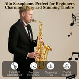 Garvee E-Flat Alto Saxophone with Mouthpiece Case Cleaning Cloth Gloves Cleaning Rod Professional Musical Instruments for Beginners and Students Gold Brass