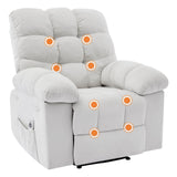 Garvee Recliner Chair with Massage and Heat, Single Sofa Wide Rocker Chair, Heat Ergonomic Overstuffed Breathable Fabric Reclining Chair with 2 Side Pockets, Remote Control, Living Room, White - White