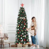 Garvee 9ft Christmas Tree, Prelit Artificial Pencil Xmas Tree with Dual-color LED Lights, Easy Assemble, Xmas Decor for Home Party Office Mall Holiday