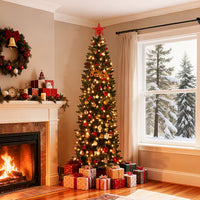 Garvee 9ft Christmas Tree, Prelit Artificial Pencil Xmas Tree with Dual-color LED Lights, Easy Assemble, Xmas Decor for Home Party Office Mall Holiday