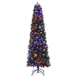 Garvee 6ft Pre-Lit Black Pencil Christmas Tree with 250 LED Lights, 571 PVC Branch Tips, Metal Stand, Slim Design for Home Office