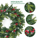 Garvee 24 Inch Prelit Christmas Wreath With 50 LED Lights, Artificial Pine Needles, Red Berries & Pinecones, Battery Operated Holiday Decor For Entryway, Window, Wall, Fireplace