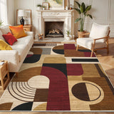 Garvee Boho Geometric Area Rug – Soft Low Pile, Washable, Non-Slip Carpet for Bedroom, Living Room, Entryway, Dorm – Modern Burgundy/Brown Accent – 3x5ft, Red