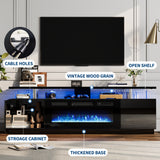 Garvee 70 Inch Fireplace TV Stand with 36 Inch Electric Fireplace, 750W/1500W, Black, 12 Colors LED Lights, 2 Tier Storage, 2 Door Cabinet for Up to 80 Inch TV