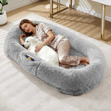 Garvee Orthopedic Faux Fur Human Dog Bed for Adults & Pets – Large 65" x 41" x 12" Bean Bag Lounger – Washable Removable Cover, Handle & Side Pocket – Cozy Napping for Bedroom, Living Room, Office – Light Gray - Light Gray