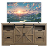 Garvee Rustic Farmhouse TV Stand for TVs up to 70 Inch – 66" Wood Entertainment Center with Sliding Barn Doors, Adjustable Shelf, 4 Storage Drawers – Media Console Cabinet for Living Room or Bedroom – Walnut Color - Walnut Color