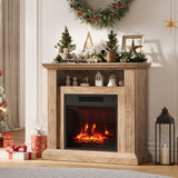 Garvee Freestanding Electric Fireplace TV Stand with Mantel, 32 in Media Console w/ 18 in Insert Heater - Remote Control - Adjustable Flame & Temperature - Open Shelf for Living Room/Bedroom, Wood Color