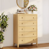 Garvee Natural Wood Elegance – 5-Drawer Dresser Chest, Modern Storage Cabinet – Deep Drawers, Rounded Corners, Smooth Gliding – Perfect for Bedroom, Living Room, Hallway – Wood Color, 5-Drawer Chest