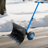Garvee Snow Shovel with Wheels,29.1" W x 19.3" H Heavy Duty Snow Pusher for Driveway,Ergonomic Snow Pusher Shovel with Snow Removal Adjustable Angle & Height Handle for Driveway, Pavement,Blue - Blue