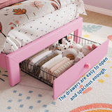 Garvee Luxurious Twin Upholstered Platform Bed Frame with LED Lights - Soft Crystal Button Headboard, Storage Drawers, Noise-Free Slats, No Box Early Season Needed - Easy Assembly - Size: Twin, Color: Pink - Pink