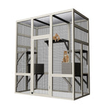 Garvee Walk-In Outdoor Catio Cat Enclosure, Fir Wood Cat House with Galvanized Carbon Steel Mesh and UV-Resistant Polycarbonate Roof, 5 Platforms and 2 Resting Boxes, Lockable Full-Height Door, 62.6"X32.3"X70.1", Grey - Grey