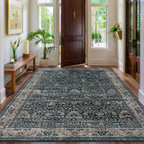 Garvee Washable Area Rugs Black 9'X12' Antique Distressed Large Rug for Living Room Modern Non Slip Stain Resistant Vintage Print