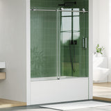 Garvee Frameless Sliding Tub Shower Door, 56-60 in W x 59 in H, 1/4 in (6mm) Clear Tempered Glass, Stainless Steel Round Rail & Smooth Rollers, Brushed Silver - 60*59,6mm tempered glass, brushed - Brushed Nickel