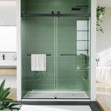Garvee Frameless Bypass Sliding Shower Door - Adjustable 56-60 in W x 74 in H - Dual Sliding Panels, 6mm Tempered Glass - Matte Black Square Rail - Model 16 -02 double sliding door 60*74" 6mm glass, elegant black - Matte Black