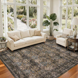 Garvee Washable Vintage Floral Area Rug 9x12ft – Non Slip, Ultra Thin, Low Pile, Mark Resistant, Soft & Collapsible Carpet for Living Room, Bedroom & Dining Room – Non Shedding Home Decor Mat