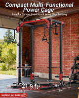 Garvee Power Cage Power Rack with Cable Crossover System for Home Gym 64.5L x 48.9W x 83.3H Red & Black - Red&Black