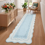 Garvee Scalloped Runner Rug 2x6 Washable Area Rugs for Entryway, Non Slip Low Pile Floral Kitchen Runner, Stain Resistant Foldable Bath Mat, Indoor Floor Carpet for Bedroom, Hallway, Blue