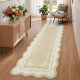 Garvee Scalloped Runner Rug 2x6 Washable Area Rugs for Entryway, Non Slip Low Pile Floral Kitchen Runner, Stain Resistant Foldable Bath Mat, Indoor Floor Carpet for Bedroom, Hallway, Beige