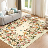 Garvee Area Rug 8x10 Vintage Floral Rug Non Slip, Washable Botanical Carpet, Soft Non Shedding Floor Covering, Low Pile Thin Foldable Floor Covering, Indoor Printed Mat for Living Room, Beige