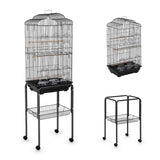 Garvee Multi-Level Rolling Bird Cage with Storage Shelf, 59.8" Metal Parrot Cage, 4 Access Doors, Removable Tray, Perches, Food Bowls, Detachable Stand for Various Birds, Black
