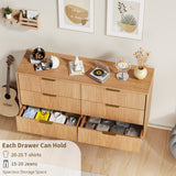 Garvee 6 Drawer Dresser Modern Natural Fluted Wooden Chest Storage Organizer for Bedroom Living Room 56x18x34 in