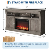 Garvee 58 Inch Fireplace TV Stand Wooden Entertainment Center Farmhouse Media Console Grey - Grey