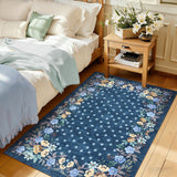 Garvee Blue 4x6 Washable Floral Area Rug With Non-Slip Backing For Bedroom Living Room Dining Room, Low-Pile Carpet, Soft Fabric - Blue