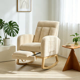 Garvee Modern Nursery Rocking Chair Teddy Upholstered Rocker Recliner Adjustable Footrest Living Room Bedroom Nursing Room Cozy Teddy Fabric - Beige