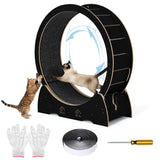 Garvee Cat Exercise Wheel Wooden Low Noise Indoor Cat Running Treadmill with Carpeted Runway, Sturdy, 54 lbs, Natural Wood Color - Black