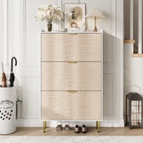 Garvee Slim Tilt-Out Shoe Cabinet for Entryway, 3 Reverse-Down Fabric Doors - Adjustable Shelves - Narrow Freestanding Space-Saving Shoe Organizer for Hallway Bedroom Closet, White - 3-Tier