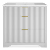 Garvee 36" Fluted Bathroom Vanity With Sink, Farmhouse Freestanding Sink Cabinet, 36 Inch, White - White