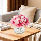 Garvee 7 Pcs Real Touch Artificial Peonies in Glass Vase Pink for Wedding Centerpiece Home Table Party Decor - Pink