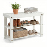 Garvee 3-Tier Bamboo Shoe Rack Bench with Seat, 28 in Entryway Storage Bench - Holds Up to 286 lb - Space-Saving Shoe Organizer for Foyer, Hallway & Mudroom - White - White